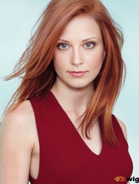 18 inch Straight Without Bangs Lace Front Copper Sassy Long  Wigs