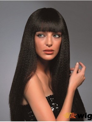 Long Brown Wavy Synthetic Wig With Bangs Brown Color