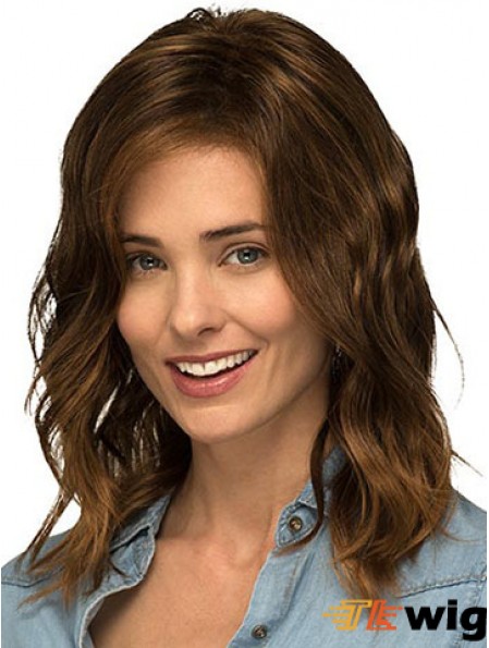 Without Bangs Brown Curly Shoulder Length 14 inch Popular Medium Wigs