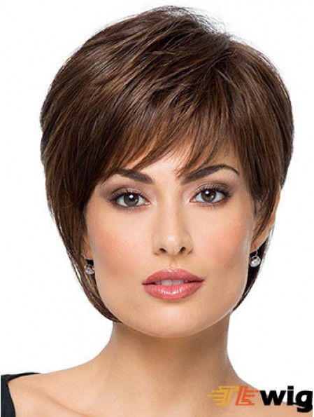 Suitable 8 inch Straight Brown With Bangs Short Wigs