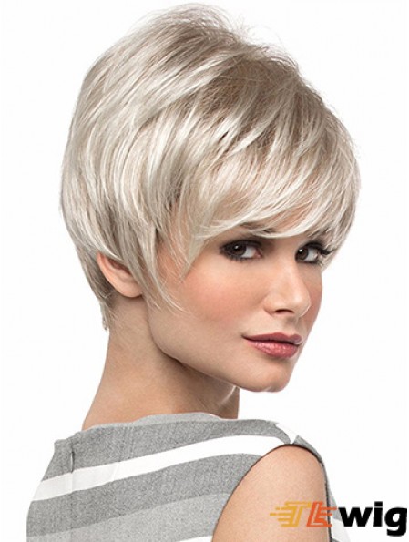 Popular 8 inch Straight Blonde With Bangs Short Wigs