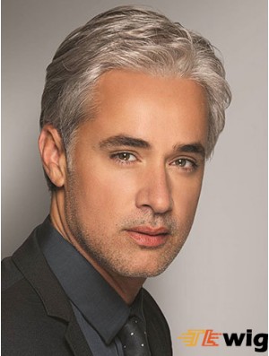 Synthetic Grey Short Wavy Wigs For Men 6 inch