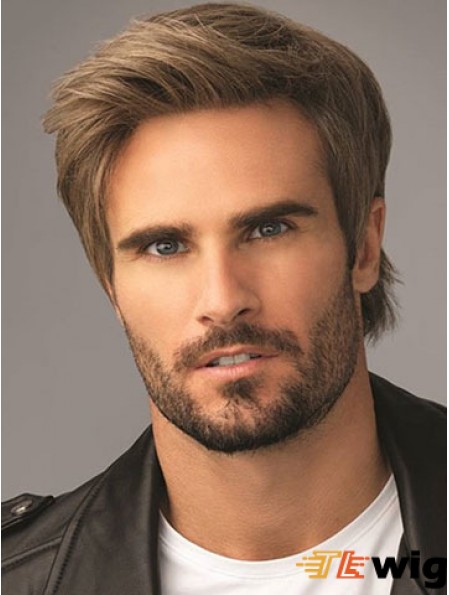 8 inch Classic Straight Brown Synthetic Men Wig