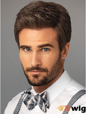 Synthetic Short Classic Lace Front Brown Natural Wig For Men