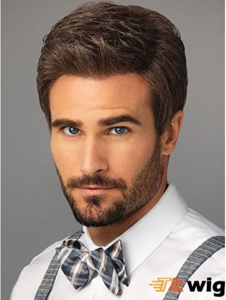 Synthetic Short Classic Lace Front Brown Natural Wig For Men