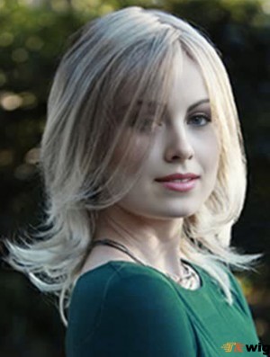 Layered Blonde Wavy Shoulder Length 14 inch Hairstyles Medium Wigs