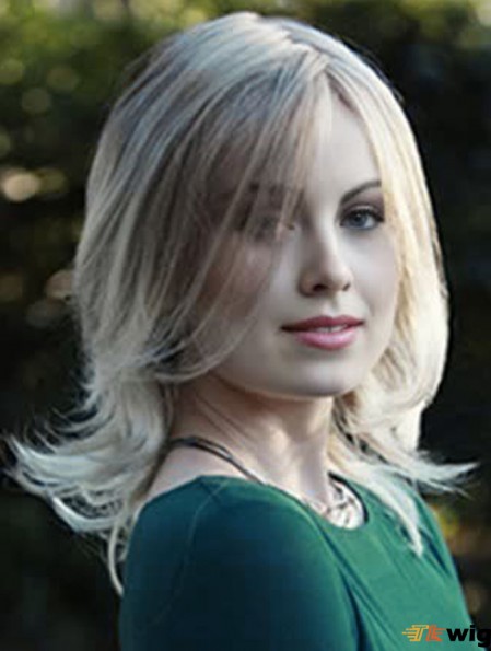 Layered Blonde Wavy Shoulder Length 14 inch Hairstyles Medium Wigs