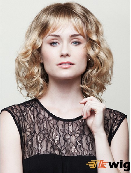 With Bangs Blonde Curly Chin Length 10 inch Trendy Medium Wigs