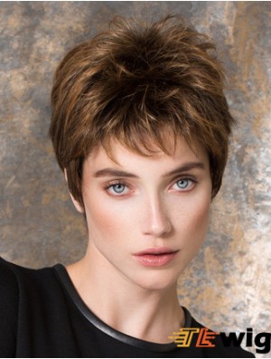 Straight Brown Synthetic Boycuts 4 inch Short Ladies Wigs