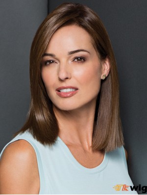 Without Bangs Brown Synthetic Straight 14 inch Medium Length Wigs