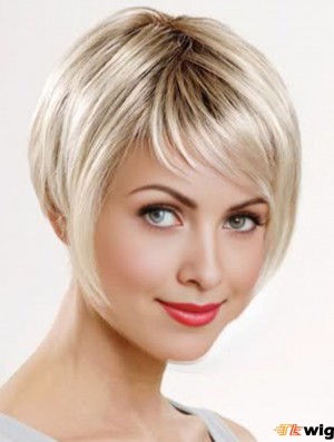 8 inch Straight Platinum Blonde Synthetic Short Capless Bob Wigs For Women
