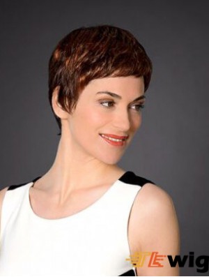 Red Cropped Synthetic 4 inch Straight Boycuts Lace Front Wigs