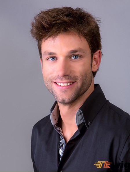 4 inch Straight 100% Hand-tied Short Synthetic Brown Mens Wigs