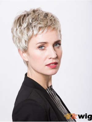 Platinum Blonde Boycuts Cropped 4 inch Wavy Synthetic Monofilament Wigs