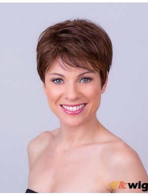 Brown Boycuts Cropped 6 inch Straight Synthetic Mono Wig