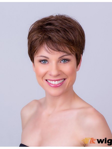 Brown Boycuts Cropped 6 inch Straight Synthetic Mono Wig