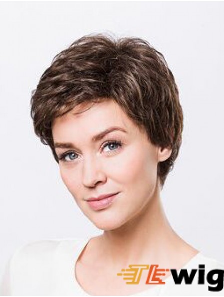 Brown Boycuts Short 8 inch Wavy Synthetic Ladies Monofilament Wigs