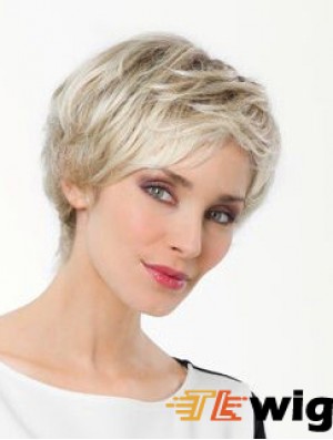 Platinum Blonde Boycuts Short 8 inch Straight Synthetic Monofilament Wig Sale
