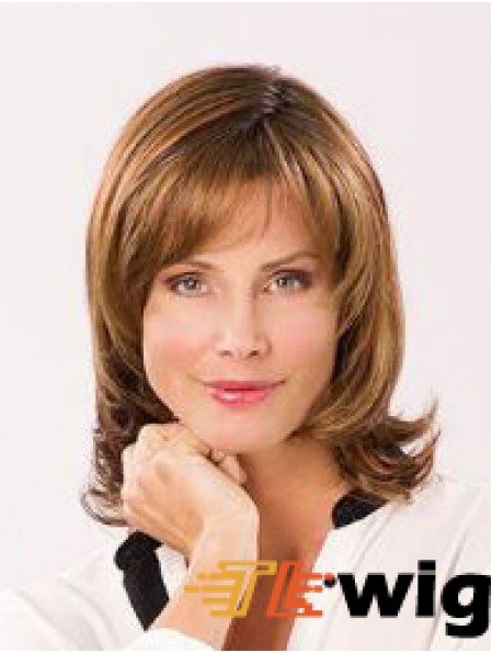 Auburn With Bangs Shoulder Length 12 inch Wavy Synthetic Ladies Wig Monofiliment