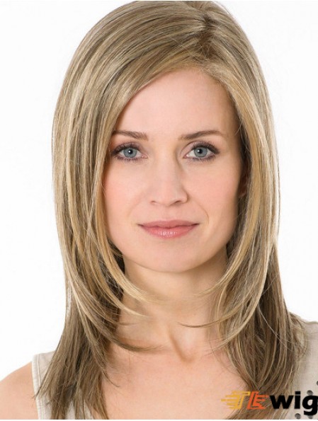 Blonde Without Bangs Long 14 inch Straight Synthetic Monofillament Wigs