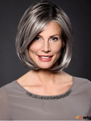 Straight Grey 10 inch Grey Synthetic 100% Hand-tied Chin Length Wigs For Women