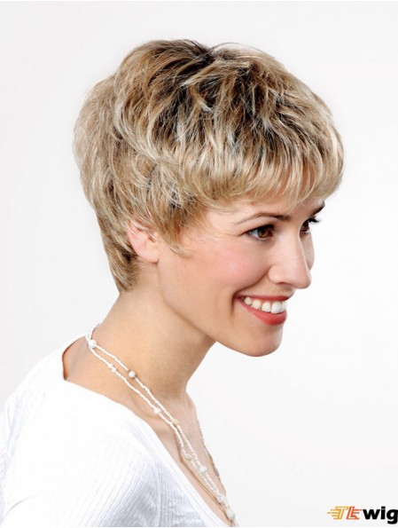 Synthetic Lace Front 6 inch Boycuts Straight Blonde Ladies Short Wigs