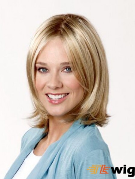 Straight Without Bangs Capless 11 inch Blonde Shoulder Length Wigs Synthetic
