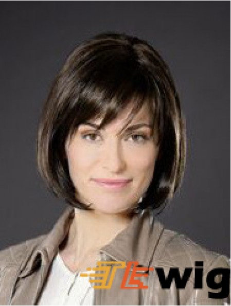 10 inch Straight Brown Synthetic Chin Length Monofilament Bob Cut Wigs