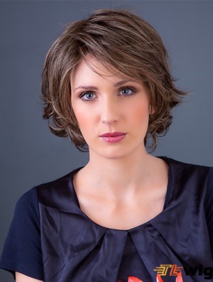 Brown 10 inch Bobs Wavy Monofilament Synthetic Medium Wig
