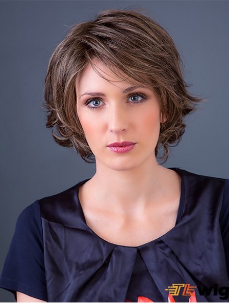 Brown 10 inch Bobs Wavy Monofilament Synthetic Medium Wig