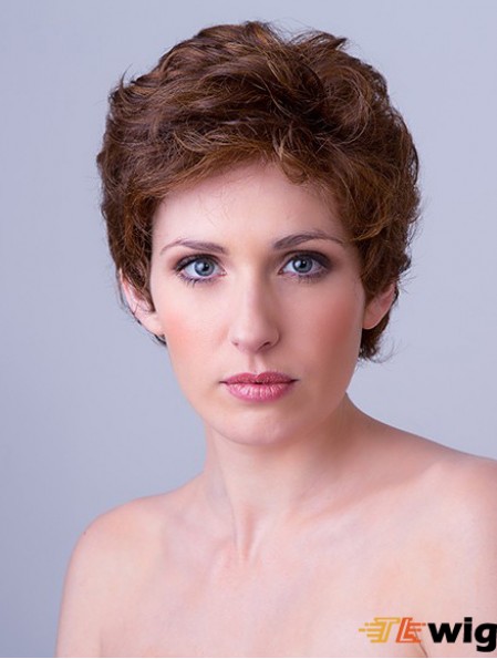 Synthetic Monofilament 4 inch Boycuts Wavy Auburn Hairstyles For Short Hair