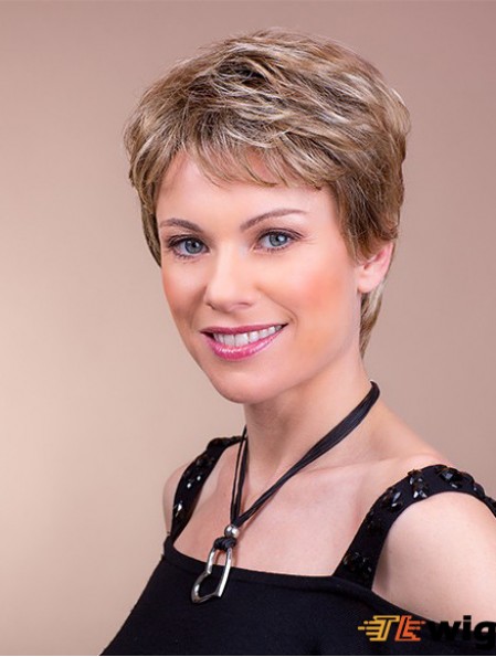 Synthetic Monofilament 4 inch Boycuts Straight Brown Ladies Short Wigs