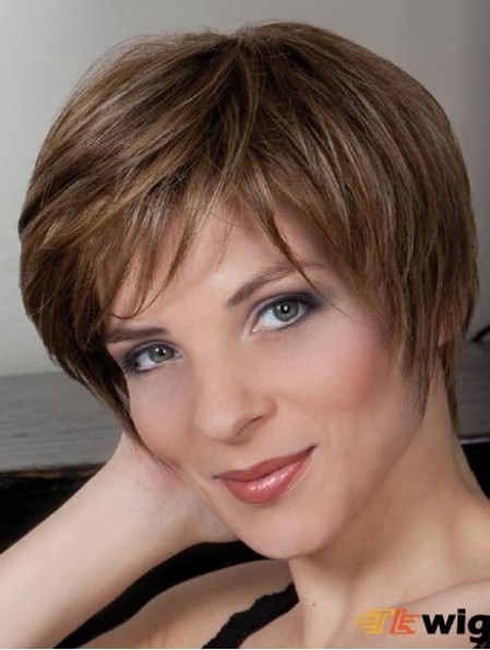 Synthetic Capless 8 inch Boycuts Straight Brown Cheap Short Wigs