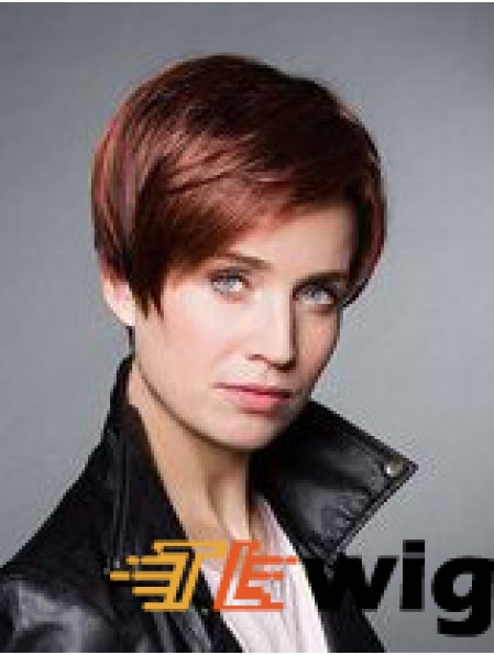 Monofilament Synthetic 6 inch Cropped Straight Auburn Boycuts Wigs For Cancer Patients