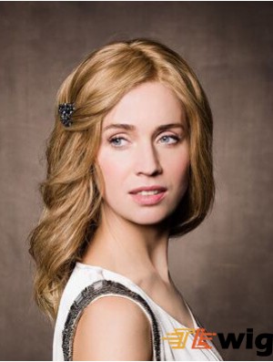 Monofilament Synthetic 14 inch Long Wavy Blonde Without Bangs Cancer Wig