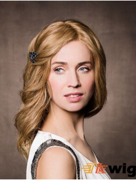 Monofilament Synthetic 14 inch Long Wavy Blonde Without Bangs Cancer Wig