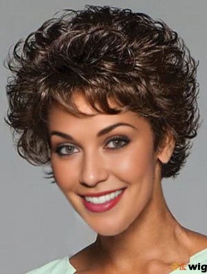 Curly Black Layered 6 inch Monofilament Wigs