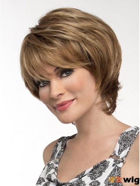 Straight Brown With Bangs 8 inch Monofilament Wigs