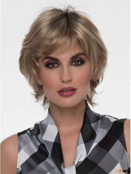 Blonde With Bangs Straight 8 inch Short Mono Filament Wigs