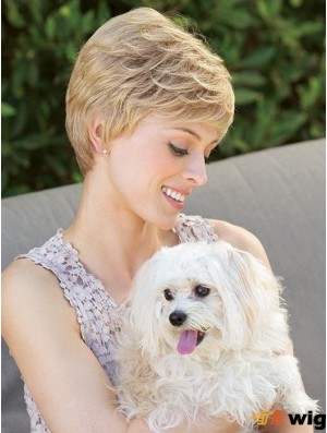 Blonde Boycuts Wavy 4 inch Cropped Ladies Mono Wigs