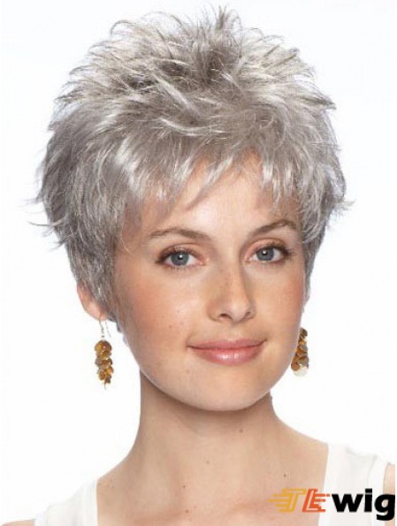Grey Cropped Length Wavy Lace Front Wigs