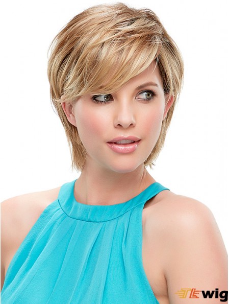 Short Straight Layered Blonde Modern 100% Hand-tied Wigs