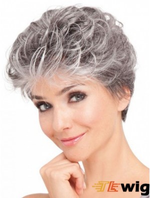 Lace Front Synthetic Grey Short Wavy Elderly Lady Hair Wigs
