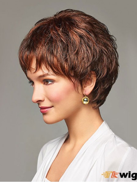 Auburn Short Wavy Layered Synthetic Cheap Lace Front Wigs