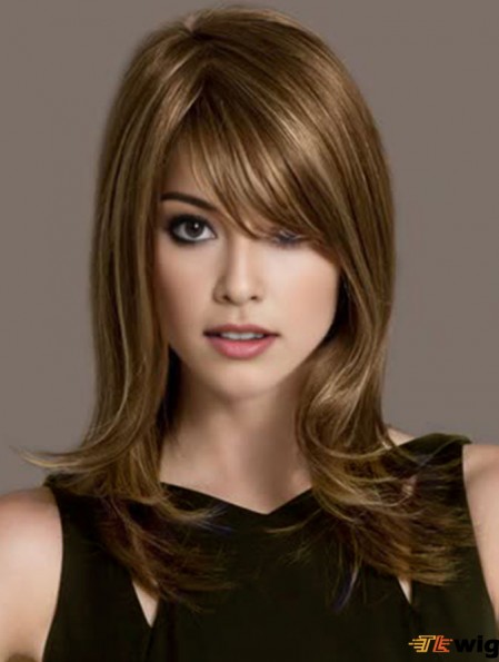 Designed Blonde Straight Layered Lace Front Long Wigs