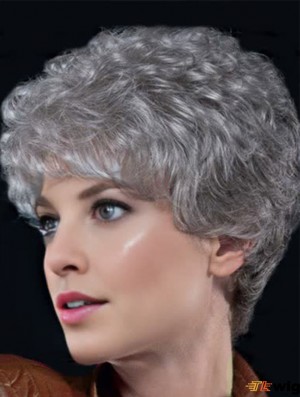 Grey Wigs For Older Women With Lace Front Curly Style Short Length