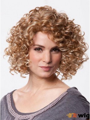 Mono Wig Chin Length Curly Style Brown Color With Synthetic