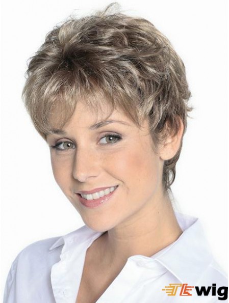 Grey Hair Wigs Short Brown Color Cropped Length Wavy Style