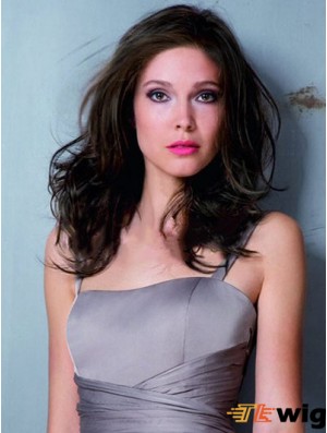 Long Brown Wavy 100% Hand Tied Wavy Mono Top Human Hair Wigs