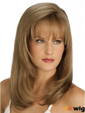 Straight With Bangs Long Blonde Flexibility Lace Front Wigs